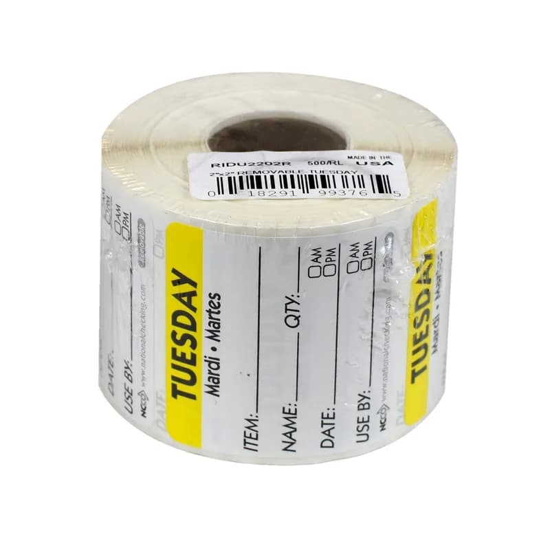 Tuesday Prep Item Date Use Trilingual Label 2X2 IN Yellow Square Removable 500/Roll