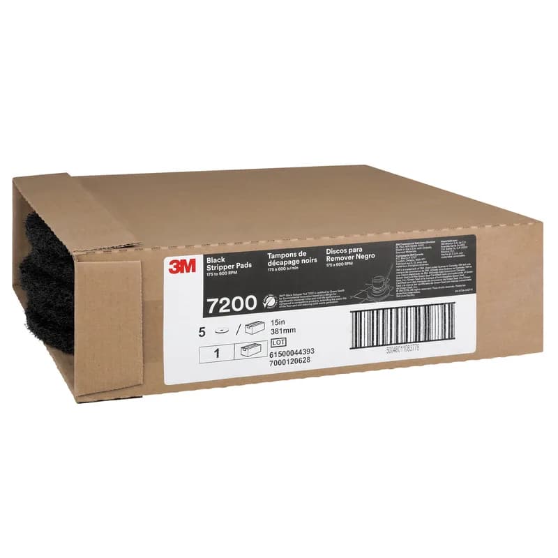 3M™ 7200 Stripping Pad 15X0.75 IN Black Non-Woven Polyester Fiber Nylon Fiber 175-600 RPM Center Hole 5/Case