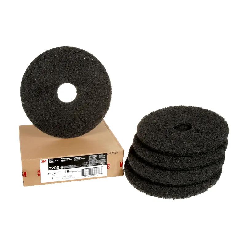 3M™ 7200 Stripping Pad 15X0.75 IN Black Non-Woven Polyester Fiber Nylon Fiber 175-600 RPM Center Hole 5/Case