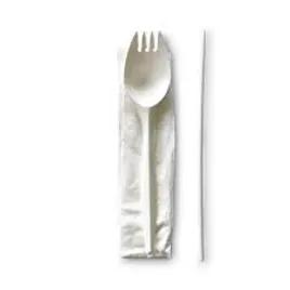 2PC Cutlery Kit PP White Medium Weight With 1PLY Napkin,Spork 1000/Case