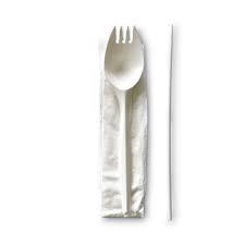 Victoria Bay 2PC Cutlery Kit PP White Medium Weight With 1PLY Napkin,Spork 1000/Case
