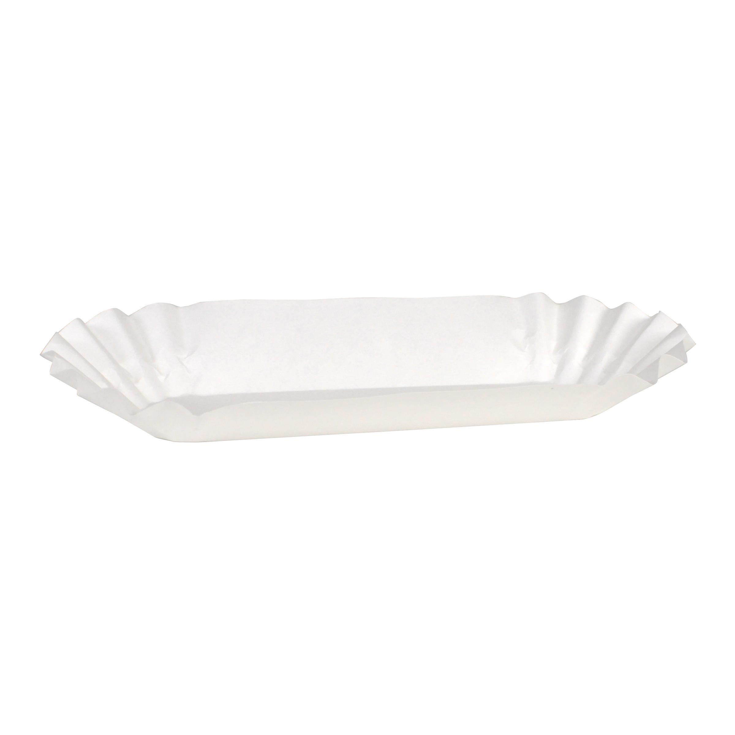 Hot Dog Food Tray Base 6 IN Paper White Fluted 3000/Case