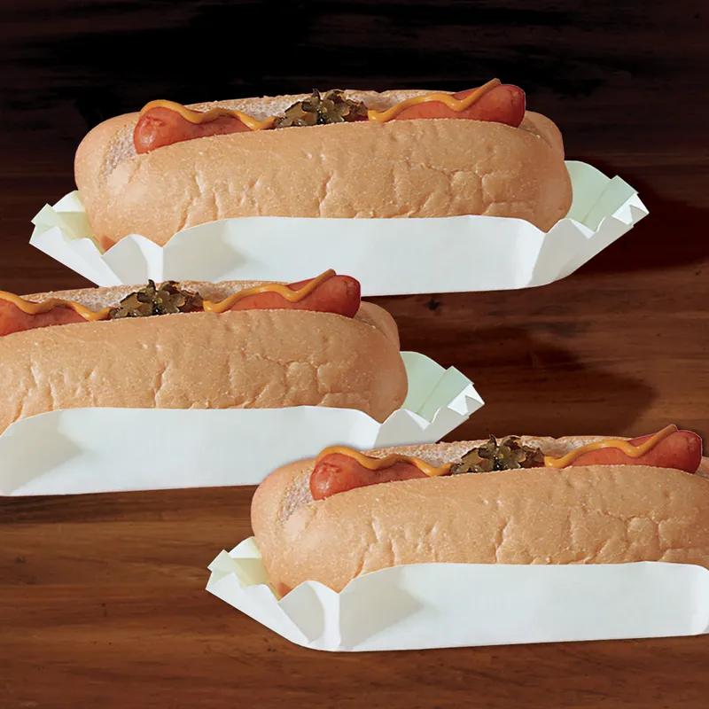 Hot Dog Food Tray Base 6 IN Paper White Fluted 3000/Case