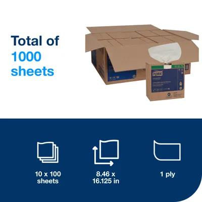 Tork Cleaning Cloth 16.125X8.27 IN Non-Woven Polyester Fiber White Interfold Pop-Up Box 100 Count/Pack 10 Packs/Case