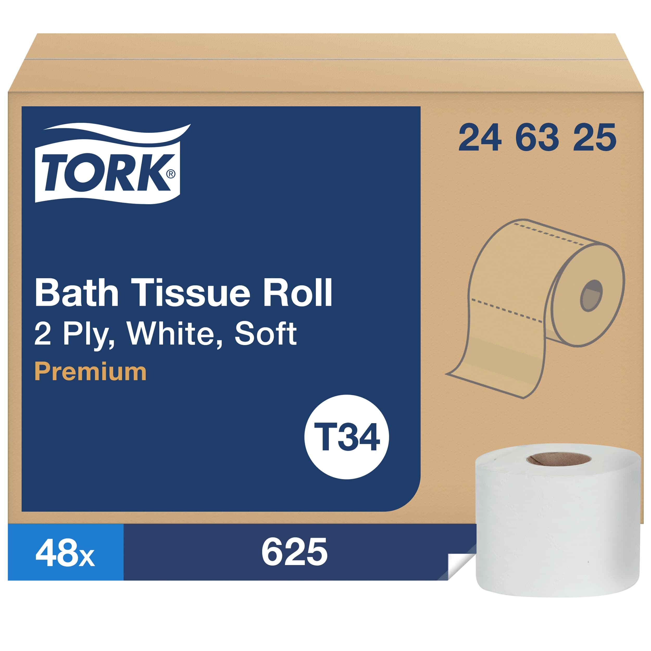 Tork T34 Toilet Paper & Tissue Roll 4X3.75 IN 208.333 FT 2PLY White Embossed Premium 625 Sheets/Roll 48 Rolls/Case