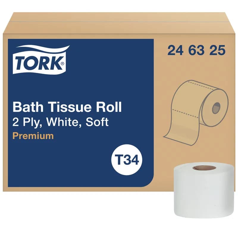 Tork T34 Toilet Paper & Tissue Roll 4X3.75 IN 208.333 FT 2PLY White Embossed Premium 625 Sheets/Roll 48 Rolls/Case