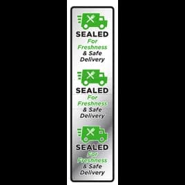 Sealed For Freshness & Safe Delivery Deli 1.5X6 IN White Green Black With Tamper Strip 500 Count/Roll 5 Rolls/Case