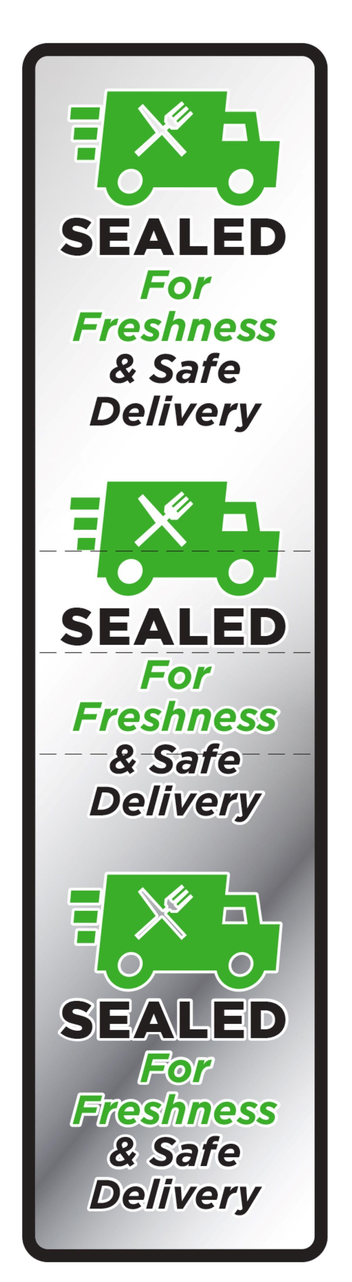 Sealed For Freshness & Safe Delivery Deli 1.5X6 IN White Green Black With Tamper Strip 500 Count/Roll 5 Rolls/Case