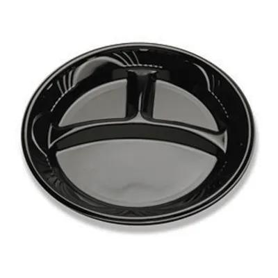 Black Pearl® Plate 10.25 IN 3 Compartment PS Black Round With Marbella Rim 500/Case