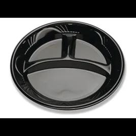 Black Pearl® Plate 10.25 IN 3 Compartment PS Black Round With Marbella Rim 500/Case