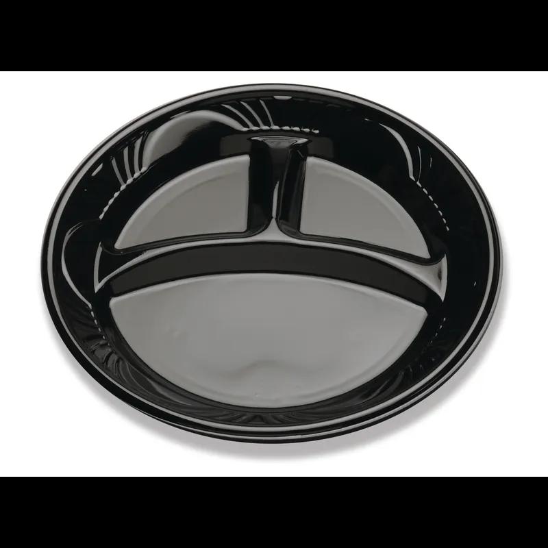 Black Pearl® Plate 10.25 IN 3 Compartment PS Black Round With Marbella Rim 500/Case