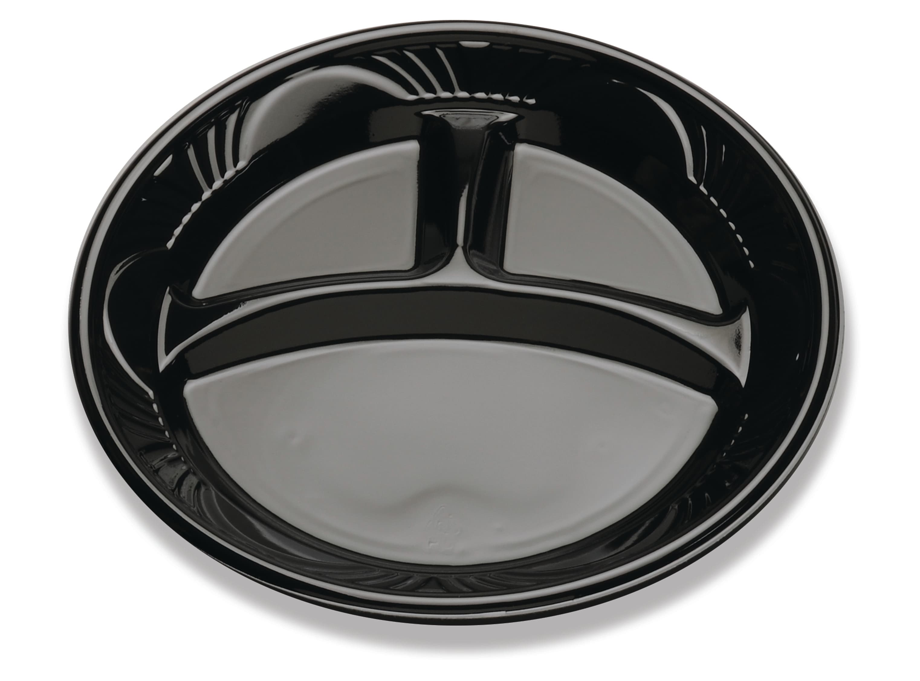Black Pearl® Plate 10.25 IN 3 Compartment PS Black Round With Marbella Rim 500/Case