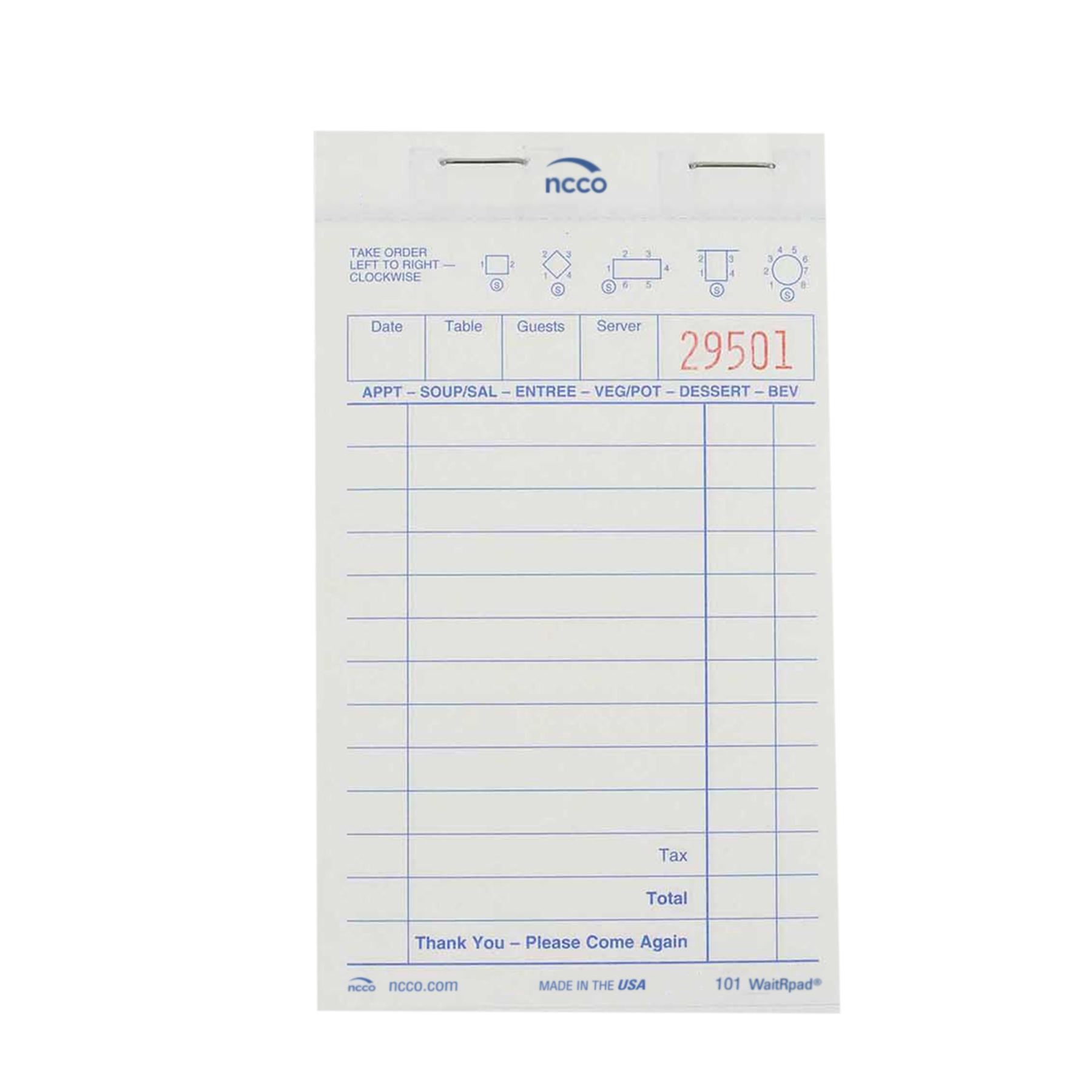 Guest Check 3.25X5.63 IN 2-Point Booked Carbonless 50 Count/Box 100 Box/Case 5000 Count/Case