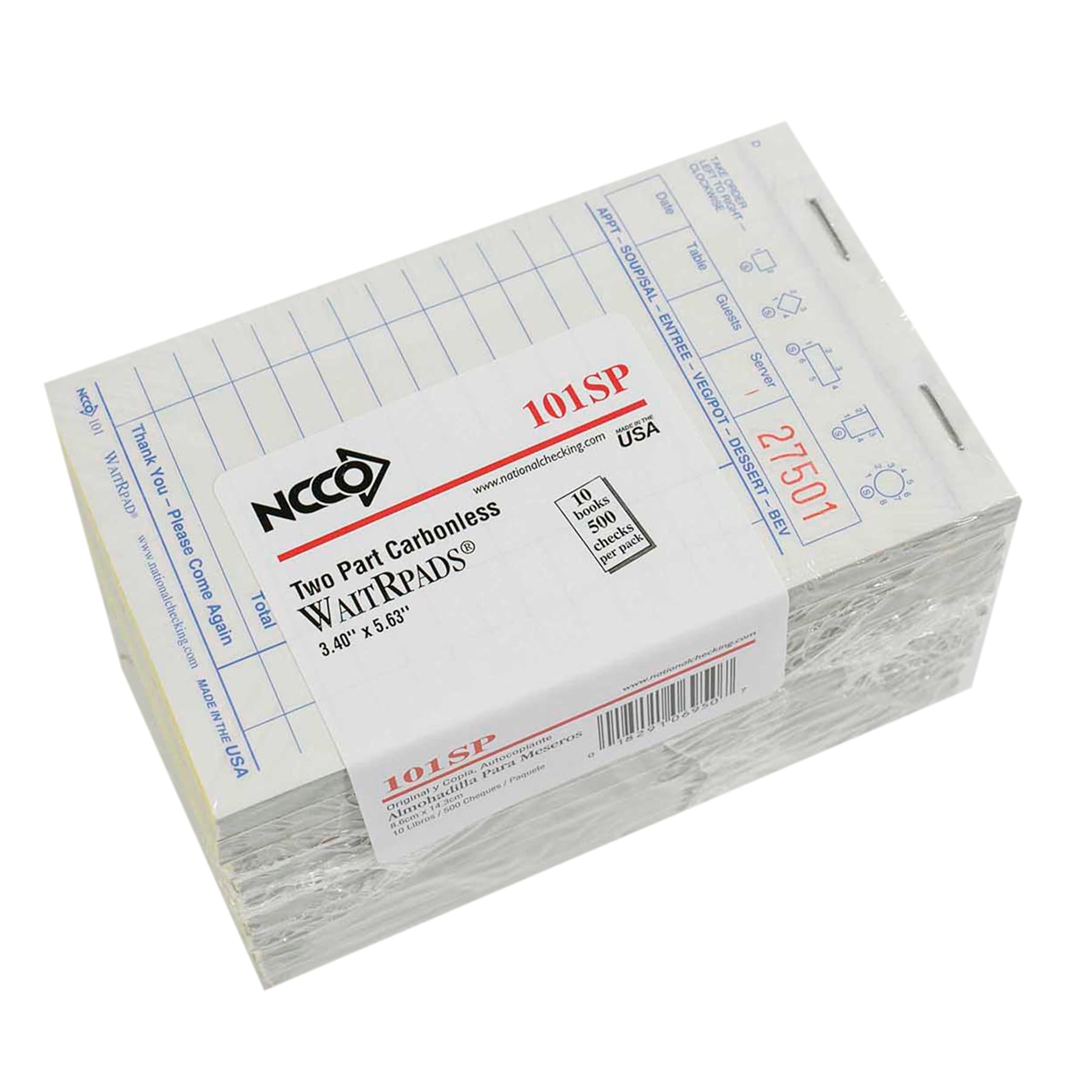 Guest Check 3.25X5.63 IN 2-Point Booked Carbonless 50 Count/Box 100 Box/Case 5000 Count/Case