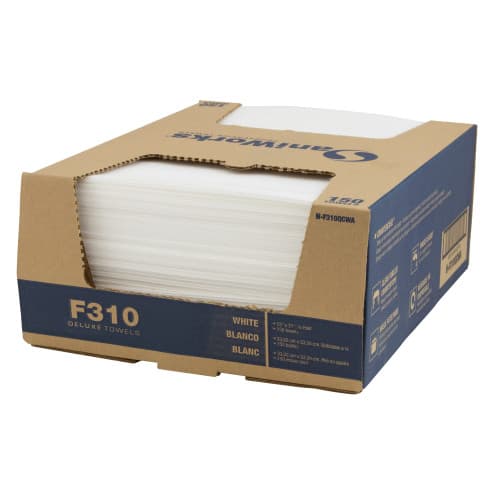 SaniWorks® Cleaning Towel Unfolded: 13X21 IN Poly Blend Rayon White 1/4 Fold Deluxe Dual End Dispenser Box 150/Case