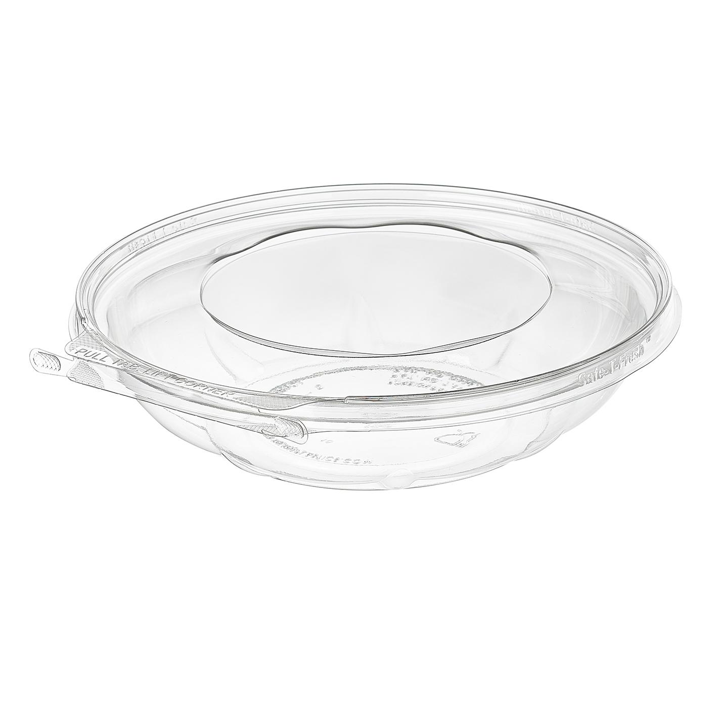 Safe-T-Fresh® Bowl & Lid Combo With Dome Lid 48 OZ RPET Clear Round Shallow Hinged 100/Case