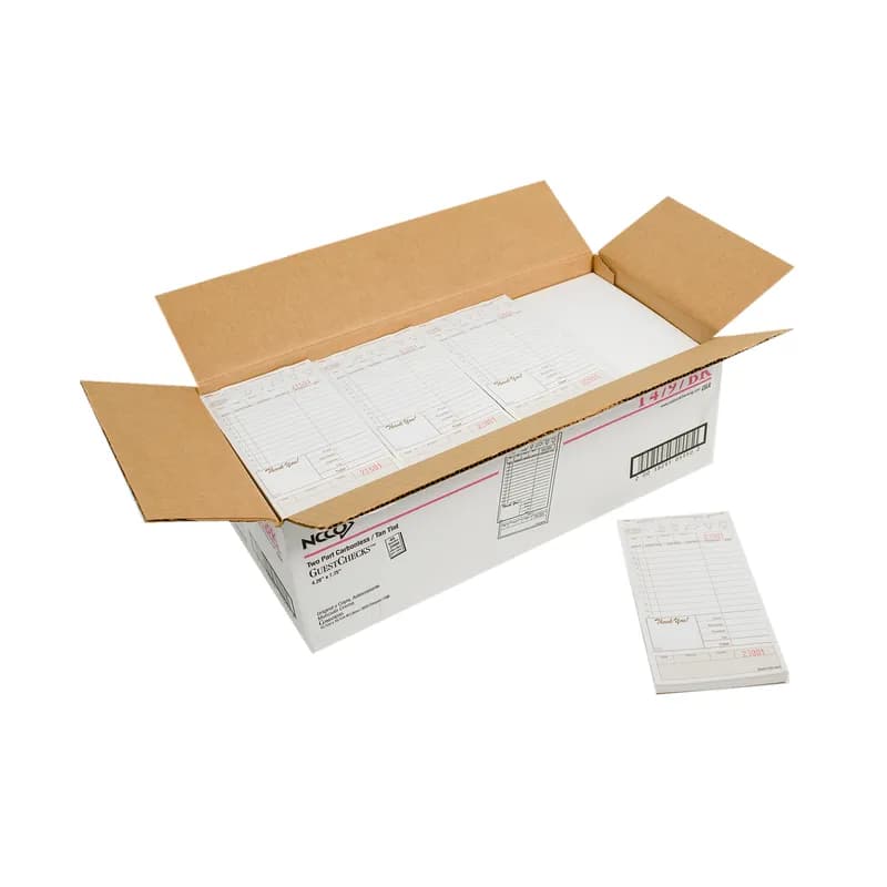 Guest Check 4.25X7.75 IN Tan Carbonless Medium-Wide Booked 2-Part 50 Sheets/Pack 40 Packs/Case 2000 Count/Case