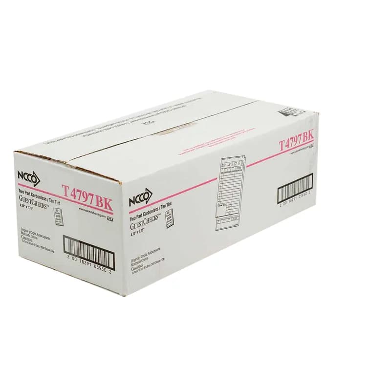 Guest Check 4.25X7.75 IN Tan Carbonless Medium-Wide Booked 2-Part 50 Sheets/Pack 40 Packs/Case 2000 Count/Case