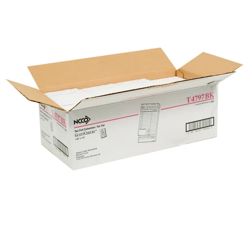 Guest Check 4.25X7.75 IN Tan Carbonless Medium-Wide Booked 2-Part 50 Sheets/Pack 40 Packs/Case 2000 Count/Case