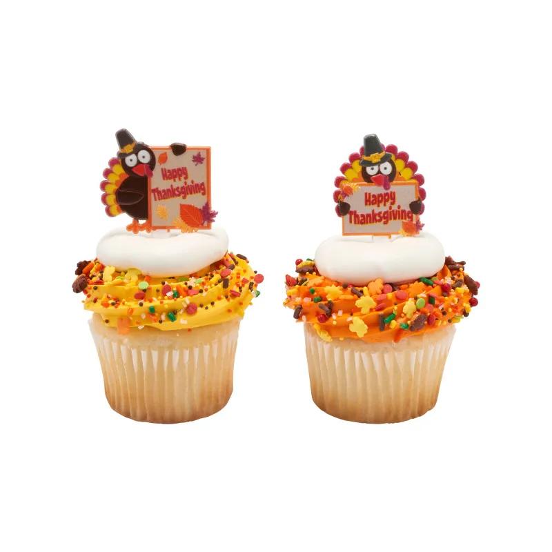 Cake & Cupcake Topper Pick Plastic Multicolor Happy Turkey 144/Pack