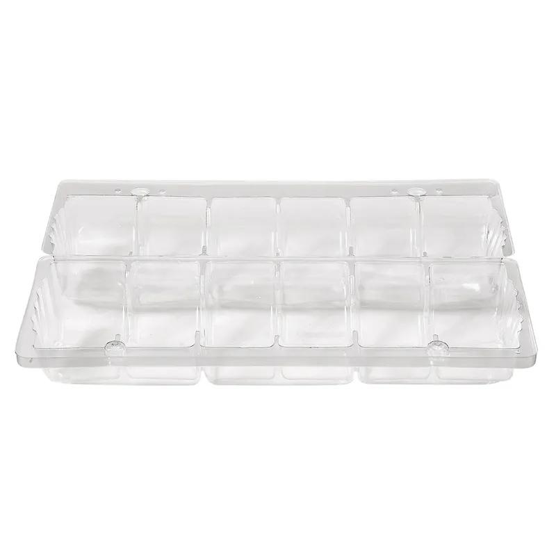 Ice Cream Sandwich Dessert Container Hinged 6 Compartment OPS Clear 200/Case