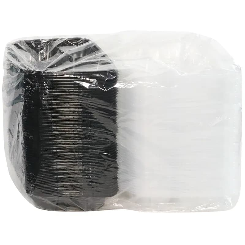 Take-Out Container Hinged With Dome Lid 8.5X8.6X3.1 IN 3 Compartment PP Black Clear Square 150/Case