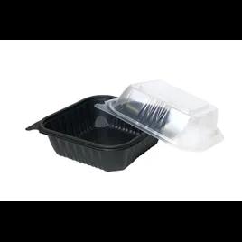 Pebble Box Take-Out Container Base & Lid Combo 6X6X3.25 IN PP Black Clear Square 320/Case
