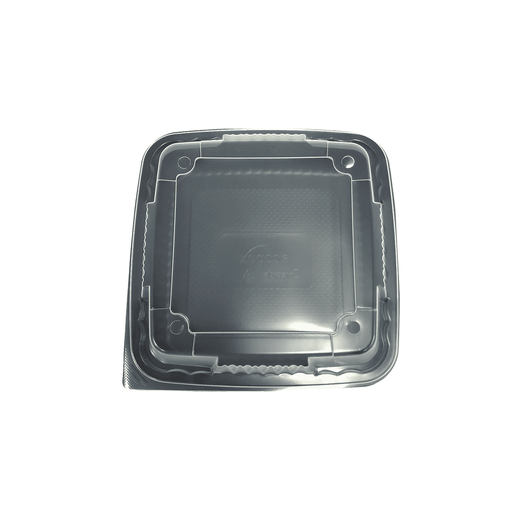 Pebble Box Take-Out Container Base & Lid Combo 9X9X3 IN PP Black Clear Square Microwave Safe Grease Resistant 150/Case