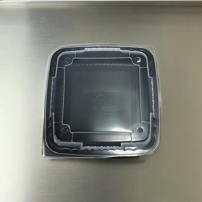 Pebble Box Take-Out Container Base & Lid Combo 9X9X3 IN PP Black Clear Square Microwave Safe Grease Resistant 150/Case