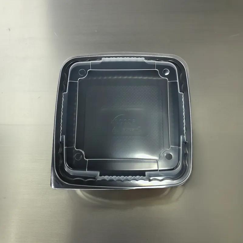Pebble Box Take-Out Container Base & Lid Combo 9X9X3 IN PP Black Clear Square Microwave Safe Grease Resistant 150/Case