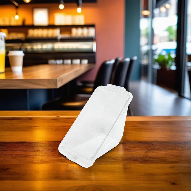 Sandwich Wedge Hinged With Flat Lid 4X5.1X5.2 IN RPET Clear Triangle 250/Case