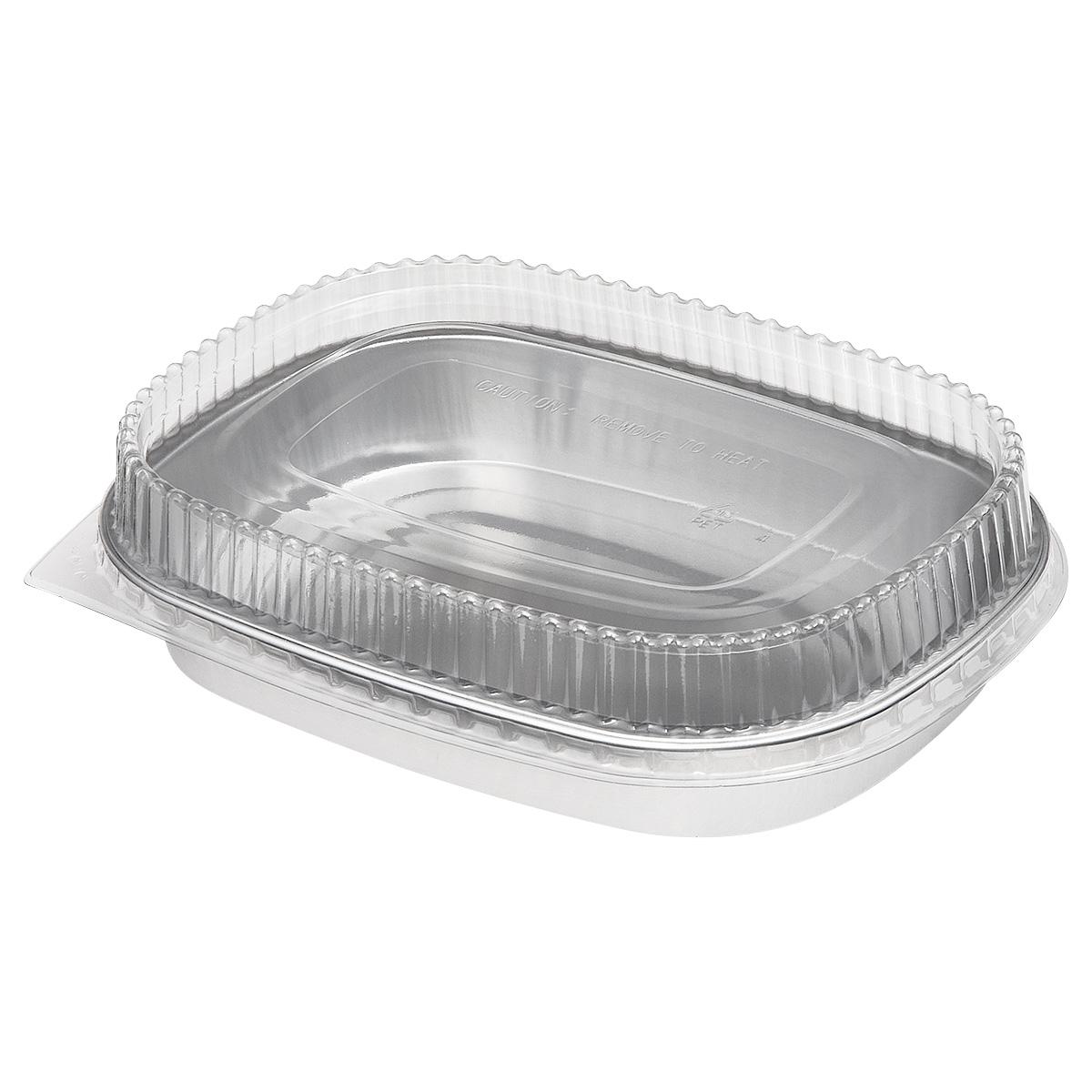 Victoria Bay Take-Out Container Base & Lid Combo With Dome Lid Small (SM) 22 OZ Aluminum Plastic Silver Clear 100/Case