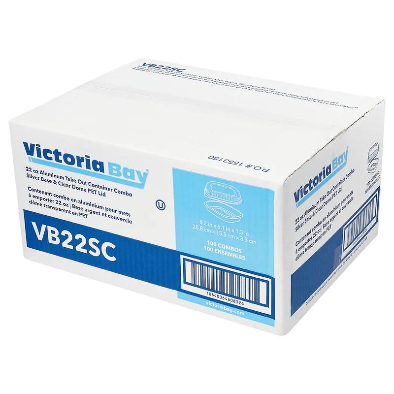 Victoria Bay Take-Out Container Base & Lid Combo With Dome Lid Small (SM) 22 OZ Aluminum Plastic Silver Clear 100/Case