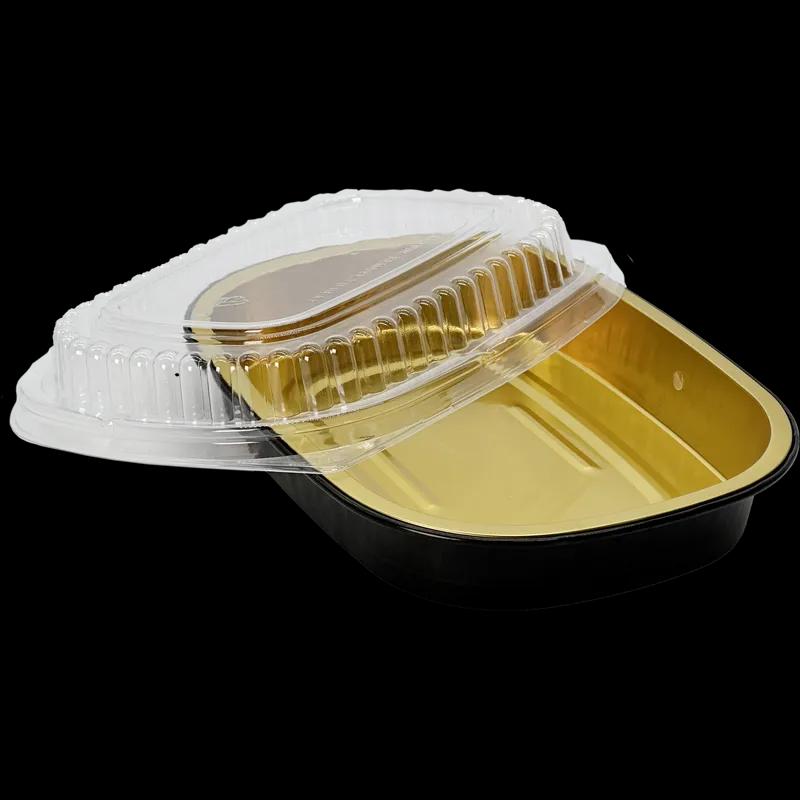 Victoria Bay Take-Out Container Base & Lid Combo With Dome Lid Small (SM) 22 OZ 8.115X6.125X1.75 IN Aluminum Plastic Black Gold Clear 100/Case