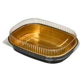 Victoria Bay Take-Out Container Base & Lid Combo With Dome Lid Small (SM) 22 OZ 8.115X6.125X1.75 IN Aluminum Plastic Black Gold Clear 100/Case