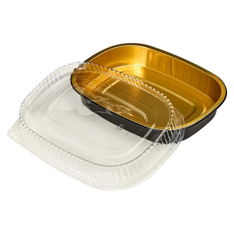 Victoria Bay Take-Out Container Base & Lid Combo With Dome Lid Small (SM) 22 OZ 8.115X6.125X1.75 IN Aluminum Plastic Black Gold Clear 100/Case