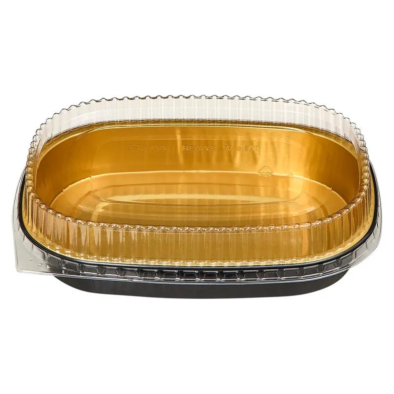 Victoria Bay Take-Out Container Base & Lid Combo With Dome Lid Small (SM) 22 OZ 8.115X6.125X1.75 IN Aluminum Plastic Black Gold Clear 100/Case