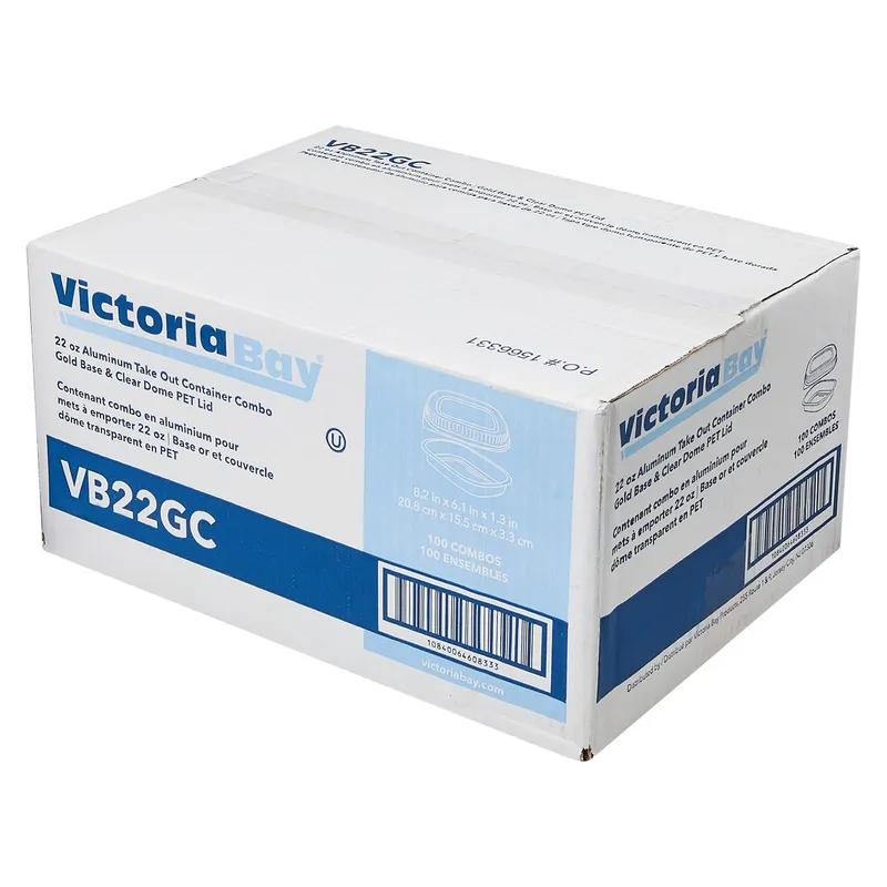 Victoria Bay Take-Out Container Base & Lid Combo With Dome Lid Small (SM) 22 OZ 8.115X6.125X1.75 IN Aluminum Plastic Black Gold Clear 100/Case
