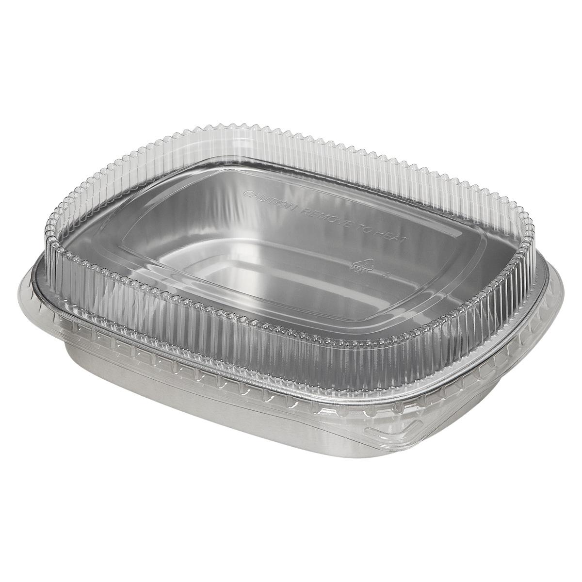 Victoria Bay Take-Out Container Base & Lid Combo With Dome Lid Medium (MED) 52 OZ Aluminum Plastic Silver Clear 50/Case