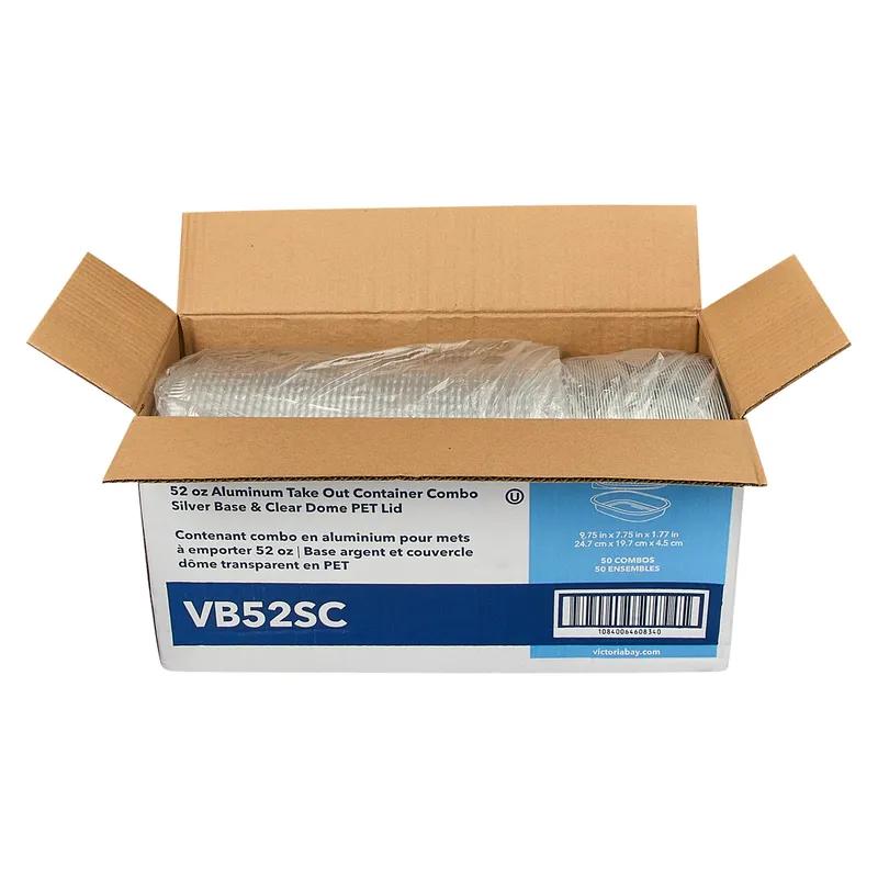 Victoria Bay Take-Out Container Base & Lid Combo With Dome Lid Medium (MED) 52 OZ Aluminum Plastic Silver Clear 50/Case