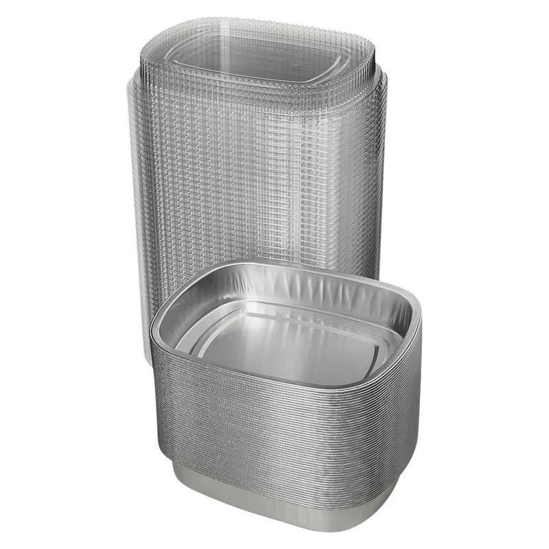Victoria Bay Take-Out Container Base & Lid Combo With Dome Lid Medium (MED) 52 OZ Aluminum Plastic Silver Clear 50/Case