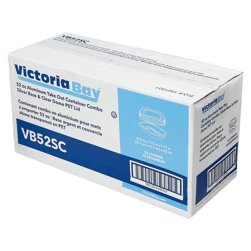 Victoria Bay Take-Out Container Base & Lid Combo With Dome Lid Medium (MED) 52 OZ Aluminum Plastic Silver Clear 50/Case