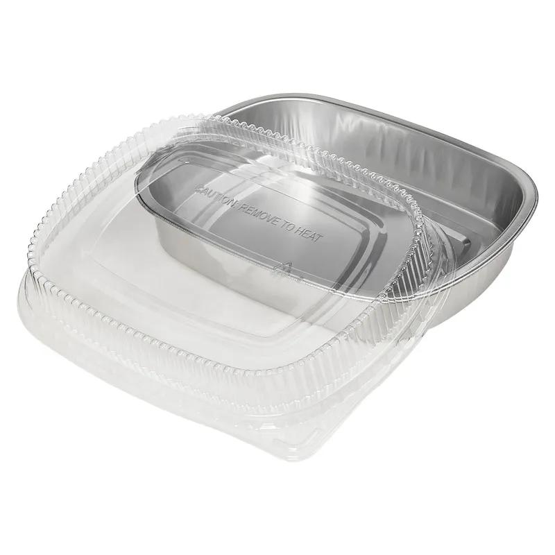 Victoria Bay Take-Out Container Base & Lid Combo With Dome Lid Medium (MED) 52 OZ Aluminum Plastic Silver Clear 50/Case