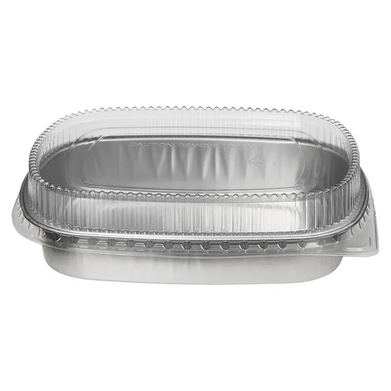 Victoria Bay Take-Out Container Base & Lid Combo With Dome Lid Medium (MED) 52 OZ Aluminum Plastic Silver Clear 50/Case
