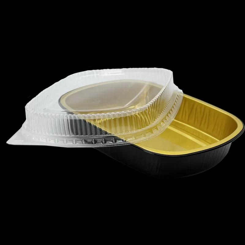 Victoria Bay Take-Out Container Base & Lid Combo With Dome Lid Medium (MED) 52 OZ 9.75X7.75X1.75 IN Aluminum Plastic Black Gold Clear 50/Case