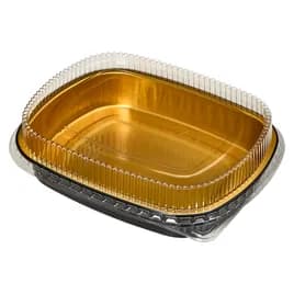 Victoria Bay Take-Out Container Base & Lid Combo With Dome Lid Medium (MED) 52 OZ 9.75X7.75X1.75 IN Aluminum Plastic Black Gold Clear 50/Case