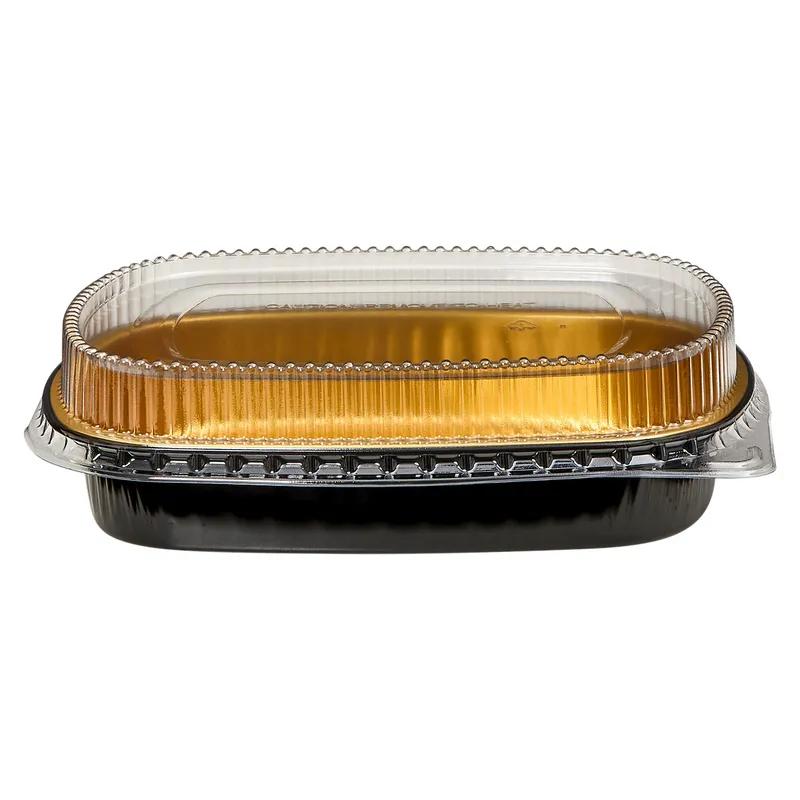 Victoria Bay Take-Out Container Base & Lid Combo With Dome Lid Medium (MED) 52 OZ 9.75X7.75X1.75 IN Aluminum Plastic Black Gold Clear 50/Case