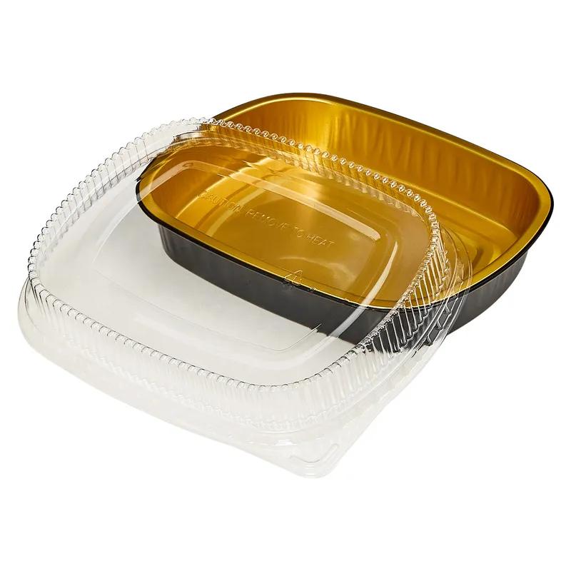 Victoria Bay Take-Out Container Base & Lid Combo With Dome Lid Medium (MED) 52 OZ 9.75X7.75X1.75 IN Aluminum Plastic Black Gold Clear 50/Case
