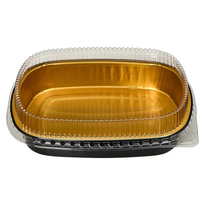 Victoria Bay Take-Out Container Base & Lid Combo With Dome Lid Medium (MED) 52 OZ 9.75X7.75X1.75 IN Aluminum Plastic Black Gold Clear 50/Case