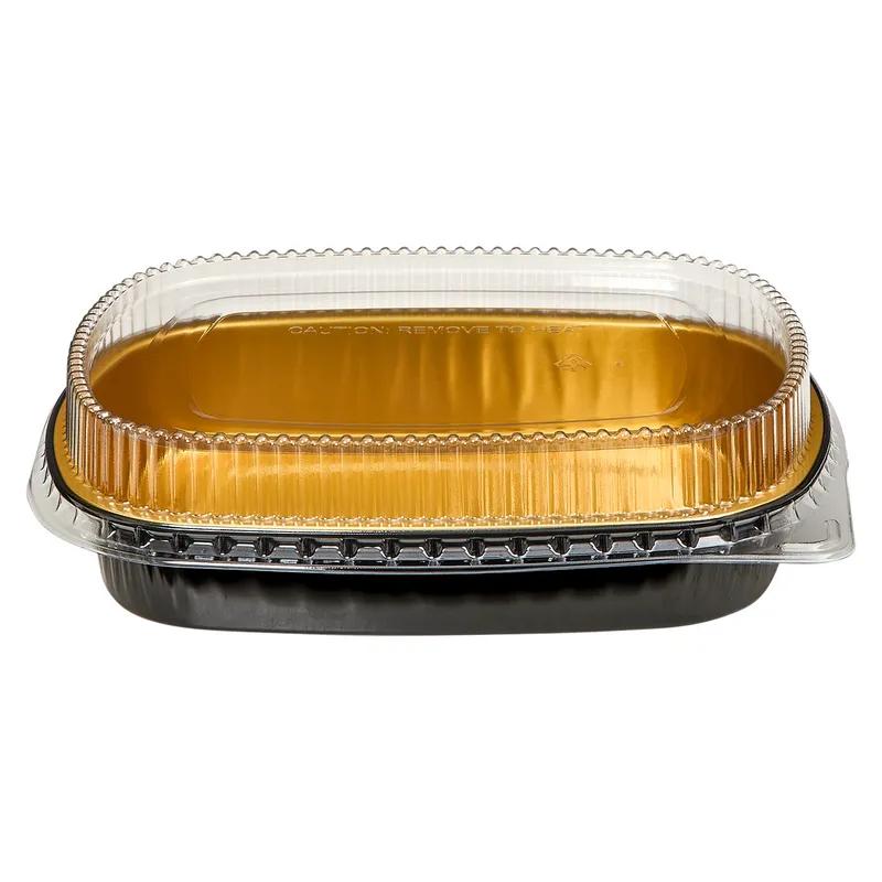 Victoria Bay Take-Out Container Base & Lid Combo With Dome Lid Medium (MED) 52 OZ 9.75X7.75X1.75 IN Aluminum Plastic Black Gold Clear 50/Case
